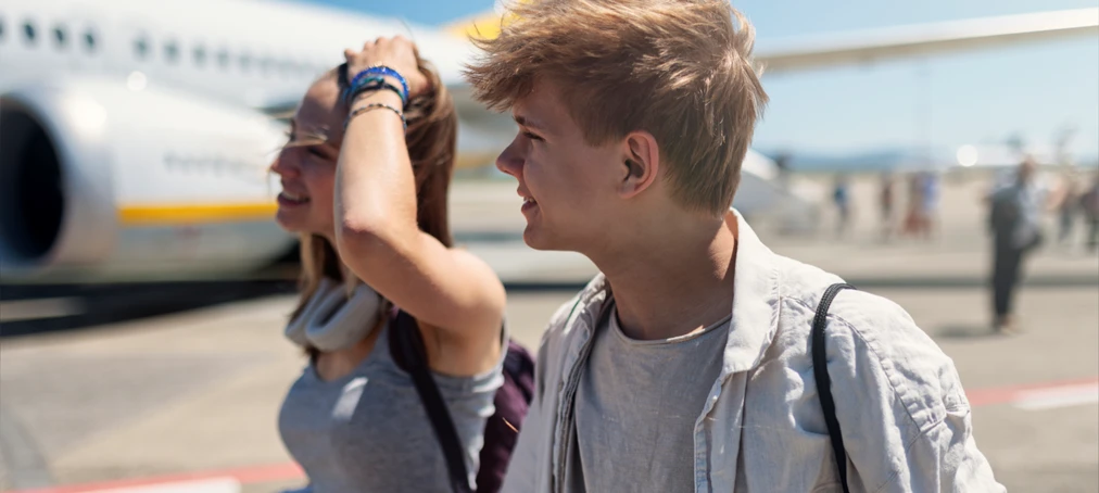 International students arriving at the airport for a Swiss summer camp programme